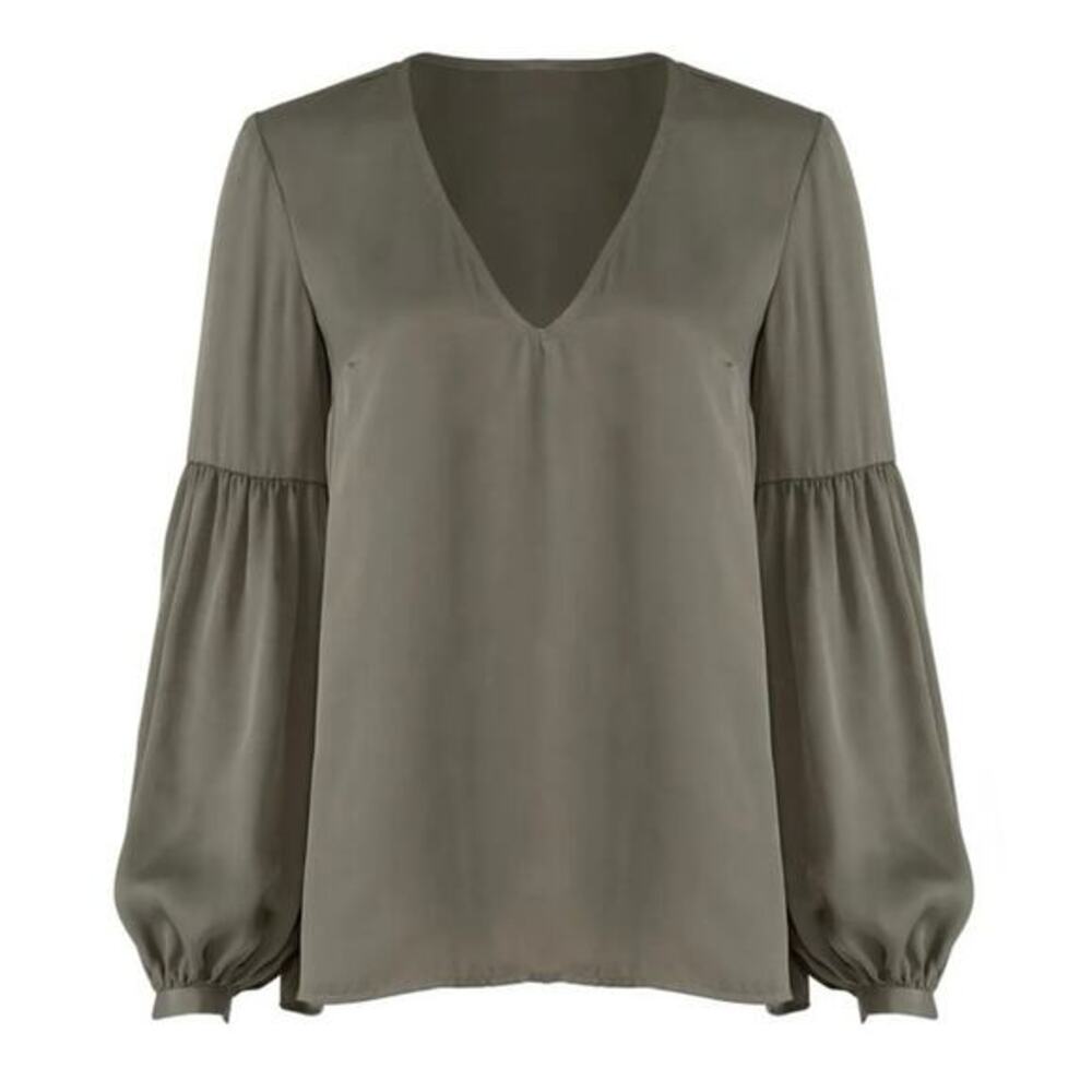L'Academie Revolve top blouse Small long sleeve green boho chic work outfit Puff